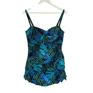 Swimsuits For All Wmns 16 Tropical Tummy Control One Piece Ruffle Skirt Black